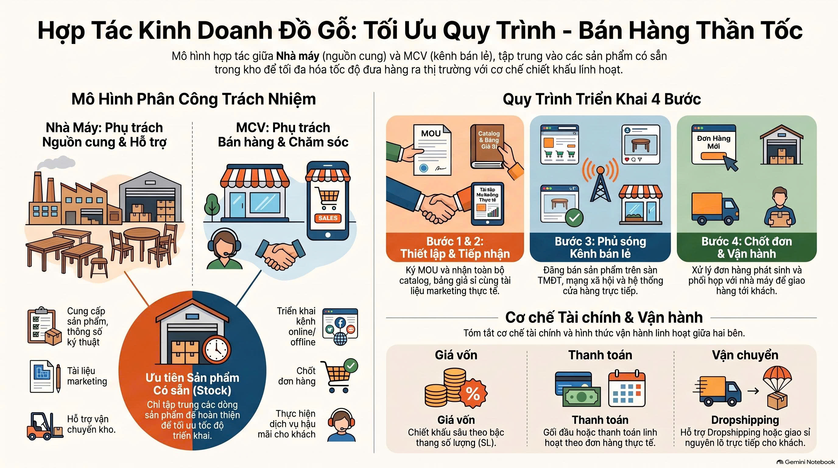 Mô hình hợp tác kinh doanh đồ gỗ giữa nhà máy và MCV